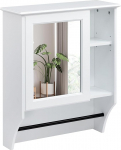 HollyHOME Bathroom Mirror Cabinet Single Door with Adjustable Shelf, Wall Mounted Medicine Cabinet Wooden Storage Cupboard with Towel Bar,White(50x19.5x61.5cm)