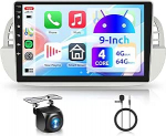 4G + 64G 9-tolline autoraadio Fiat 500 2007-2015 koos Carplay Androidiga Traadita Android 15 puuteekraaniga 1280 x 720 navigatsioon GPS peeglilink Bluetooth FM/RDS/DAB/DVR/EQ/USB/WiFi SWC tagumine vaade