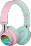 Riwbox WT-7S laste Bluetooth k&otilde;rvaklapid, LED-valgustusega juhtmevabad kokkupandavad stereok&otilde;rvaklapid mikrofoni ja helitugevuse regulaatoriga PC/Phone/TV/Tabletile (roosa&roheline)
