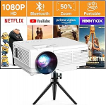 Miniprojektor koos statiiviga, YOOYAA Bluetooth-projektor Full HD 1080P, kaasaskantav videoprojektor 50% suuruse zoomiga, v&auml;ljas/kodukino projektor mobiiltelefoni jaoks, &uuml;hildub nutitelefoniga/HDMI/USB / tulega