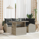 Rantry 5-teilige Garten-Sofa-Set mit Kissen in hellgrauem Poly-Rattan Gartenlounge Model3348638