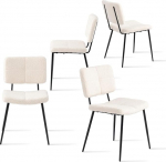 MEUBLE COSY Dining Room Chairs, Set of 4, Kitchen Chairs, Scandinavian Living Room Chairs, Upholstered Chairs with Backrest, Seat Made of Boucle Fabric, Metal Legs, Beige
