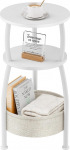 Yuede Round Side Table with Storage Basket, Small Space Saving Side Table, 3 Tier Bedside Table, Couch Corner Stand for Living Room, Bedroom, Garden and More, 24 Inch High, Matte White