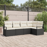 Rantry 5-teiliges Garten-Sofa-Set mit Kissen Schwarz Poly-Rattan, 2-Sitzer Garten-Sofa mit Kissen Schwarz Poly-Rattan Gartenlounge Model3346377