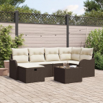 Rantry 7-teiliges Garten Sofa Set mit Kissen Braun Poly Rattan, 2-Sitzer Garten Sofa mit Kissen Braun Poly Rattan Gartenlounge Model3358987