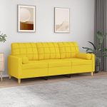 LAPOOH 3200795 3-Seater Sofa with Decorative Cushions, Light Yellow, 180 cm Fabric, Sofas & Couches, Living Room, Sofa for Teenager's Room, Relaxing Sofa, Sofa for Bedroom, Upholstered Sofa