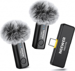 NEEWER Wireless Lavalier Microphone Set for USB C, Omnidirectional Condenser Microphone, Compatible with iPhone 15 Samsung Android Phones, Mini Lapel Microphone with Noise Cancelling for Vlog, KM23