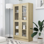 Camerina Sonoma Oak Display Cabinet 82.5 x 30.5 x 150 cm Wood Material Bookcase with Doors Living Room Display Cabinet