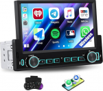 SIXTOP Single DIN autostereo koos juhtmevaba Carplay Androidiga 7-tolline 1 DIN HD puuteekraaniga autoraadio koos Mirror Link, Bluetooth 5.2, FM, EQ Type-C/USB roolijuhtimisega