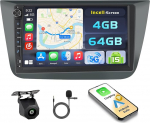 Hikity Android 15 4 + 64 GB autoraadio Seat Altea 2004-2015 9-tollise Incell puuteekraaniga, autoraadio 2DIN traadita Carplay Android autoga, FM/RDS raadio BT GPS WiFi tagurduskaamera + mikrofon