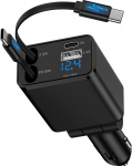 4 in 1 autolaadija adapter, 69 W kiire USB C autolaadija mobiiltelefoni laadija koos pinge n&auml;idiku ja sisset&otilde;mmatavate kaablitega, sigaretis&uuml;&uuml;taja USB-laadija iPhone 16 15 Pro, Samsung Galaxy S25 S24 S23 jaoks