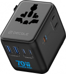 Maailma reisiadapter, universaalne reisipistik 3 USB-C (GaN 70W), 2 USB-A ja 1 AC-pesa, rahvusvaheline pistikupesa, AC adapter universaalne adapter EL, UK, US, AU (must)