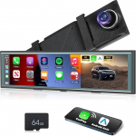 NHOPEEW 10,99-tolline tahavaatepeegel koos 4K esikaameraga - juhtmevaba CarPlay & Android auto - tugi Mirror Link FM &uuml;lekanne &ouml;ine n&auml;gemine WiFi &uuml;hendus