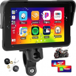 OiLiehu Motorrad GPS Wireless Portable CarPlay ja Android Auto, 5 Zoll wasserdichtes Motorrad-Display mit Helligkeitseinstellung, Reifendruckerkennung, abnehmbarer St&auml;nder, Plug and Play