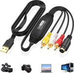 VHS to Digital Converter USB 2.0 Capture Card 1080P Video Capture Device Convert for VHS AV RCA Adapter VCR DVD to Digital Adapter USB Video Grabber Video Capture Card Compatible Windows Mac OS