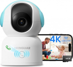 AKINGUAR 4K UHD Indoor Surveillance Camera with 64GB Card, 360&deg; PT Indoor Camera 2.4/5GHz WiFi, AI Detection & Tracking, Two-Way Audio, Car Tracking, One Touch Call, Night Vision