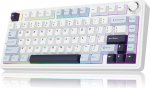 MechLands Aula F75 PRO 75% mehaaniline kohandatud kreemjas klaviatuur, BT5.0/USB-C/2.4GHz juhtmevaba m&auml;nguklaviatuur, tihendusstruktuur, nupud, RGB, Reaper l&uuml;litid Win/Mac (valge sinine)