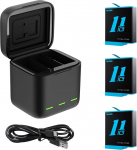 TELESIN kolmekordne laadija ja aku hoiukast 3 kanaliga laadija koos 3 laetava liitiumioonakuga GoPro Hero 12 Hero 11 Hero 10 Hero 9 Black jaoks (laadija + 3 akut)