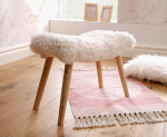 Dekoleidenschaft Cuddle Fur Stool Faux Fur valmistatud kreemikas/valge, puidust jalad, naturaalne, Ottomani, jalahoob, garderoobitool, dekoratiivne tool