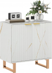 HOMCOM Sideboard Aufbewahrungsschrank, Marmoreffekt, Buffetschrank mit 2 geriffelten T&uuml;ren und verstellbaren Regalen, Kaffeebarschrank mit Metallbeinen f&uuml;r Wohnzimmer, Wei&szlig;