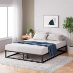ZINUS Joseph 25 cm metallraamiga voodi | Lamellistega raam | Puidust lamellitugi | Voodi all hoiuruum | 180 x 200 cm | Must | must