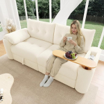 Merax 2-kohaline diivan hoiuruumiga, praktiline v&auml;ike diivan peatoe ja integreeritud k&uuml;ljelauaga, polsterdatud diivan Teddy Sametist elutuppa, magamistuppa, korterisse, beež, beež