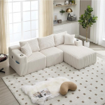 Modulares Sofa Set Mit Chaiselongue & 2-Sitzer, Weicher Cordbezug, 5 Kissen, Seitliche Taschen & Getr&auml;nkehalter, Hochdichter Schaumstoff, DIY-Kombination F&uuml;r Wohnzimmer, Apartment & Studio
