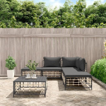 3-TLG. Garten-Lounge-Set mit Kissen Anthrazit Poly Rattan f&uuml;r Terrasse, Outdoor-Lounge-Set Poly Rattan als Gartenm&ouml;bel-Set Anthrazit