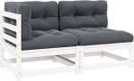 Massivholz Garten-Ecksofa mit wei&szlig;en Kissen aus Kiefer modular kombinierbare Eckgarnitur f&uuml;r den Garten Garten Gartenm&ouml;bel Ecksofa 2-TLG. Komplekt