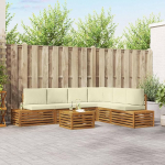 Outdoor Sofagarnitur 7 St&uuml;ck aus Akazienholz in Natur Creme mit Kissen, Modulares Gartenm&ouml;bel Set