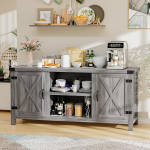 YESHOMY Farmhouse Buffet und Sideboard, 147,3 cm, K&uuml;chenschrank mit verstellbaren Regalen und T&uuml;ren, Kaffeebar aus Holz f&uuml;r Wohnzimmer, Eingangsbereich, Grau gewaschen