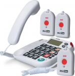 Maxcom KXTSOS vanemate telefon koos raadioh&auml;dasaatjaga, juhtmega lauatelefon 3 saatjaga, suured nupud, adapteripistik, kuuldeaparaadiga &uuml;hilduv