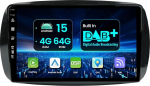 4GB + 64GB 9-tolline IPS sisseehitatud DAB+ autoraadio Android 15 Mercedes Bez Smart 453 Fortwo 2014-2020 GPS navigatsioon WiFi Carplay DSP SWC BT 360 kaamera Kiire paat