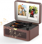 Kaasaskantav CD-m&auml;ngija Bluetooth Retro raadio CD-m&auml;ngija koos k&otilde;laritoega USB ja AUX taasesitus koos puldiga Tolmukate Beige PU nahk Pruun