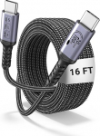 USB C kaabel 5 m, 100 W pikk USB C 3.1 Gen 2 kaabel, 20 Gbps kiire andmeedastus, 4K videomonitor, &uuml;hildub iPhone 16/15, MacBook Air/Pro, Samsung Galaxy'ga