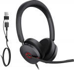 Yealink UH48 ANC juhtmega USB-peakomplekt 4 m&uuml;rasummutusmikrofoniga h&uuml;briid ANC PC-peakomplekt kiir&uuml;hendusega &uuml;hilduv meeskondadele, mis on sertifitseeritud kontorikohtumisteks k&otilde;nekeskuse jaoks (USB-C/USB-A)