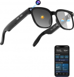 Bluetooth Smart prillid HD 8MP kaamera 1080p videosalvestusega, Bluetooth 5.4, reaalajas AI t&otilde;lge ja objektituvastus, sinine valgus, kaks mikrofoni k&otilde;nede ja salvestamise jaoks.