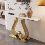 Generisch Schmaler Konsolentisch - Schlichter, luxuri&ouml;ser Eingangstisch aus mikrokristallinem Stein mit goldfarbenem Edelstahlgestell - Ideal f&uuml;r Flur, Wohnzimmer, Eingangsbereich und hinter dem Sofa