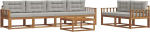Modulares Outdoor-Sofa 7-teilig aus Akazienholz - Gartenm&ouml;bel Lounge-Set mit Tisch und Kissen f&uuml;r Terrasse und Garten, Nat&uuml;rliche Optik und Hellgrau
