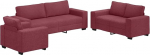 3-teiliges Sofa-Set mit Kissen aus weinrotem Polyestergewebe, stabiles Holz- und Metallgestell, breite Armlehnen, dick gepolsterte Sitzfl&auml;che und R&uuml;ckenlehne f&uuml;r hohen Komfort,