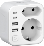 JSVER reisiadapter Itaalia, L-t&uuml;&uuml;pi adapter 4 USB-pordiga (2A + 2C), Itaalia Saksamaa reisipistik, 2-suunaline adapter pistikupesa L-t&uuml;&uuml;pi adapter Itaalia, T&scaron;iili, Uruguay, Etioopia jaoks (valge)
