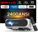 Smart 4K Beamer LED Tageslicht Projektor 2400 ANSI HDR 10 mit WiFi6 Bluetooth5.4 HDMI eARC/CEC, ToF-Autofokus 40W Lautsprecher DB-Audio f&uuml;r Heimkino, Filmabende, Gaming, Schlafzimmer und Fitness
