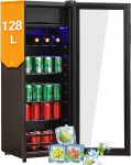 DRIXNO 128L fridge, 8L freezer, 120L fridge, holds 94 cans of lemonade, water, beer or wine. Quiet operation, compressor cooling system, energy efficient, adjustable shelves