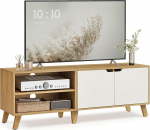 VASAGLE TV kapp, TV statiiv 2 uksega, 140 cm pikk, TV riiul kuni 60 tolli telerile, reguleeritavad riiulid elutuppa, s&ouml;&ouml;gituppa, magamistuppa, naturaalne tamme kreemvalge LTV027N01