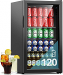 WIE Drinks Fridge Mini Fridge with Double Glass Door with Adjustable Shelves Indoor Outdoor Small Beer Fridge Reversible Door Quiet 86 Litres 120 Cans for Soda/Beer for Home/Kitchen/Bar/Office
