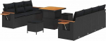 Rantry 10-teiliges Garten-Sofa-Set mit Kissen Schwarz Poly Rattan Akazie Gartenlounge Model3363134