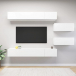 Homgoday TV Furniture Set of 6 White Chipboard TV Cabinet TV Cabinet Coffee Table TV Stand for Living Room