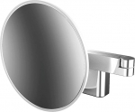 Emco Evo LED Cosmetic and Shaving Mirror on Double Joint Arm, Round Vanity Mirror with Wall Mounted Lighting, Dimmable Magnifying Mirror (5X)