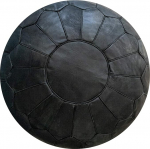 Premium XL Genuine Leather Pouf - Handmade - Supplied Filled - Ottoman Bean Bag Footstool Pouf (Black)