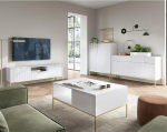 Home Furniture Set Wall Unit White Base Frame Gold-Coloured 4 Pieces 1 Highboard 1 Sideboard 1 Coffee Table 1 Lowboard